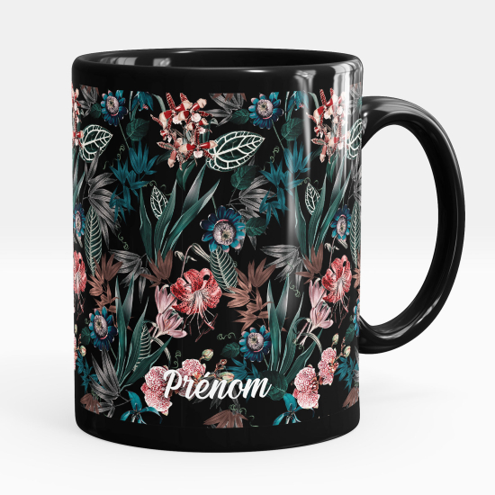 Mug - Tasse personnalisée Noir intégral - Fleurs