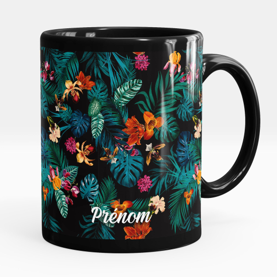 Mug - Tasse personnalisée Noir intégral - Fleurs