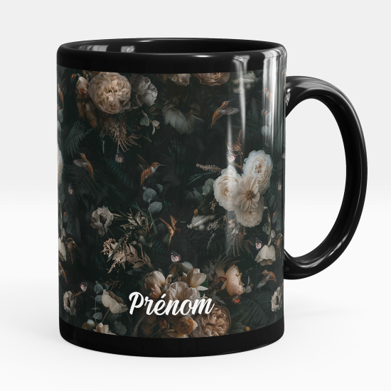 Mug - Tasse personnalisée Noir intégral - Fleurs