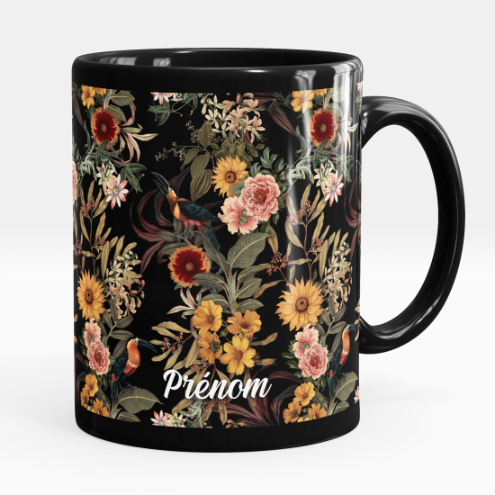 Mug - Tasse personnalisée Noir intégral - Fleurs