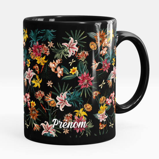 Mug - Tasse personnalisée Noir intégral - Fleurs