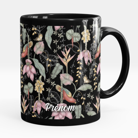 Mug - Tasse personnalisée Noir intégral - Fleurs