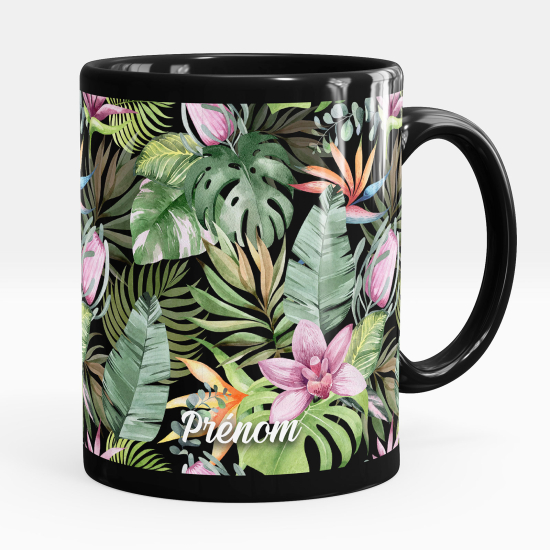 Mug - Tasse personnalisée Noir intégral - Fleurs