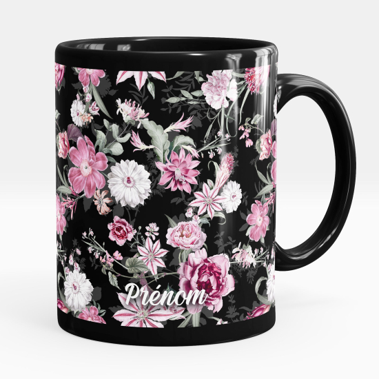 Mug - Tasse personnalisée Noir intégral - Fleurs