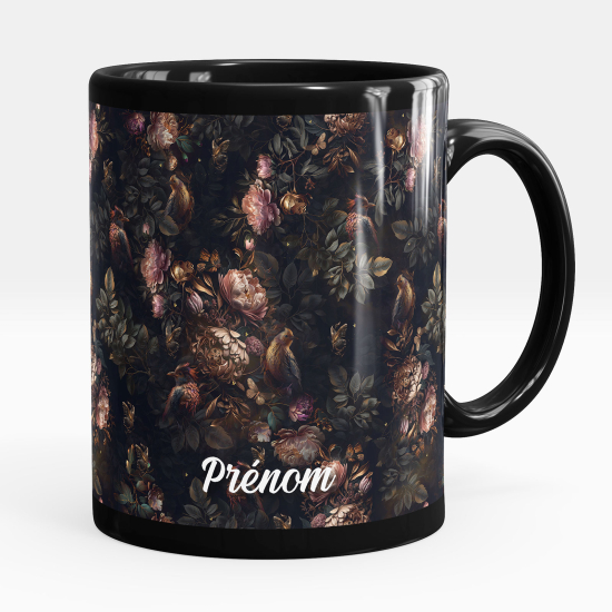 Mug - Tasse personnalisée Noir intégral - Fleurs