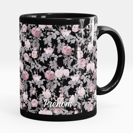 Mug - Tasse personnalisée Noir intégral - Fleurs