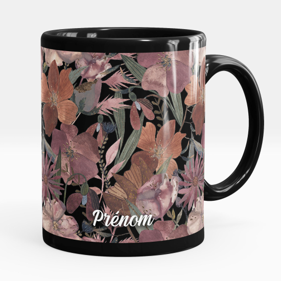 Mug - Tasse personnalisée Noir intégral - Fleurs