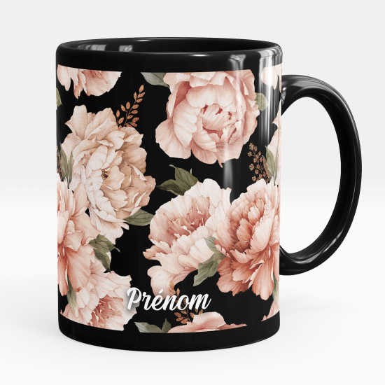 Mug - Tasse personnalisée Noir intégral - Fleurs