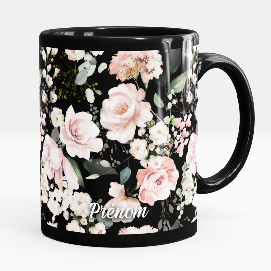 Mug - Tasse personnalisée Noir intégral - Fleurs