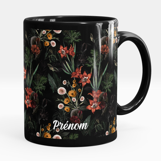 Mug - Tasse personnalisée Noir intégral - Fleurs