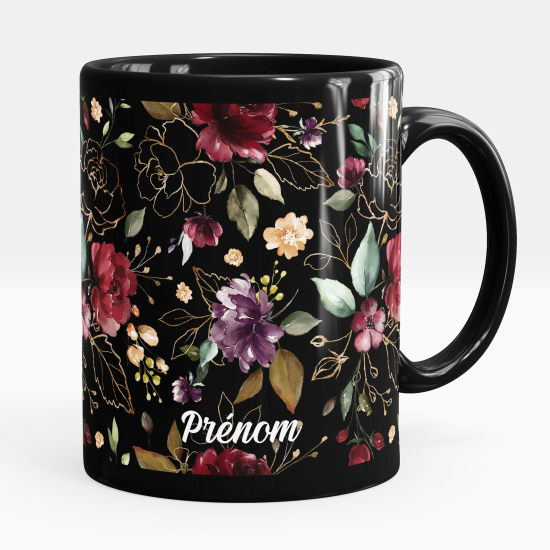 Mug - Tasse personnalisée Noir intégral - Fleurs