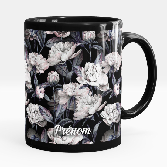 Mug - Tasse personnalisée Noir intégral - Fleurs