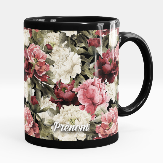 Mug - Tasse personnalisée Noir intégral - Fleurs