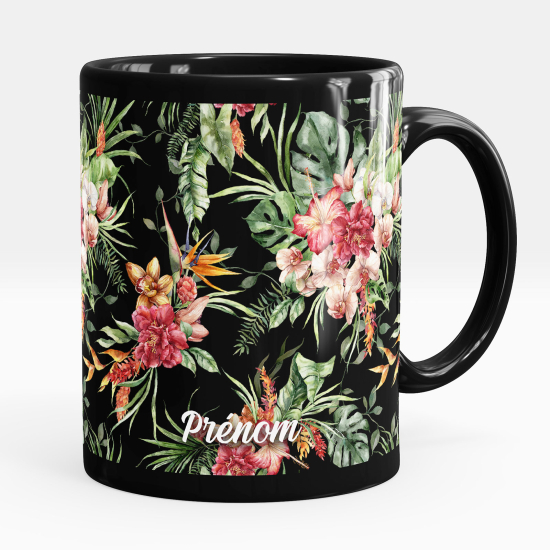 Mug - Tasse personnalisée Noir intégral - Fleurs