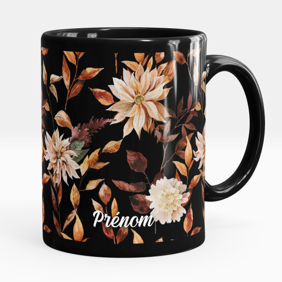 Mug - Tasse personnalisée Noir intégral - Fleurs