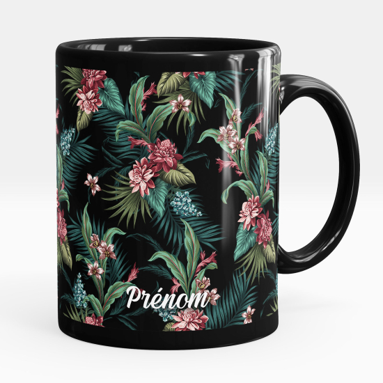 Mug - Tasse personnalisée Noir intégral - Fleurs