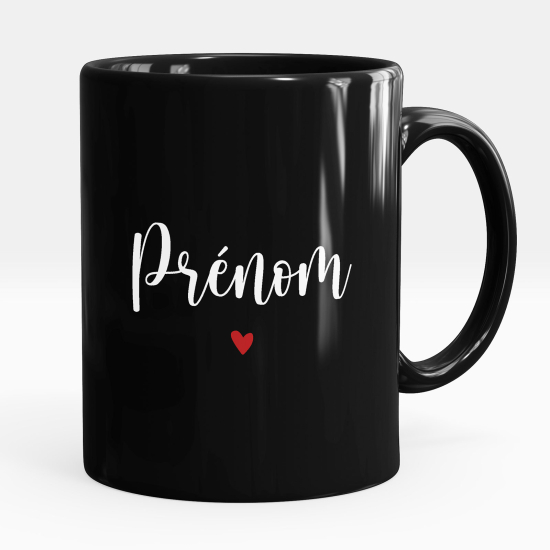 Mug - Tasse personnalisée Noir intégral - Prénom coeur