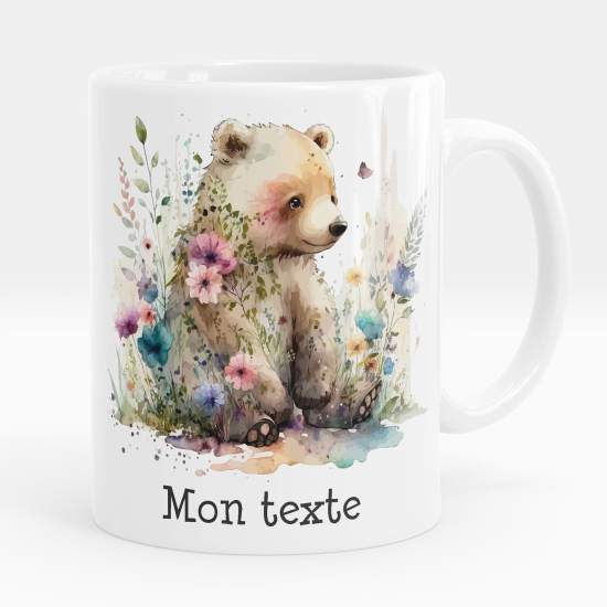 Mug - Tasse personnalisée - Ours fleurs