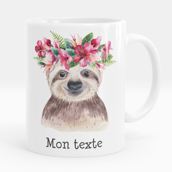 Mug - Tasse personnalisée - Paresseux fleurs