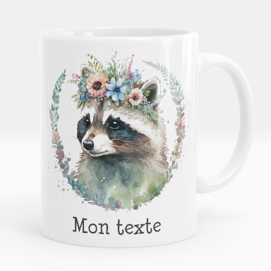 Mug - Tasse personnalisée - Raton laveur fleurs