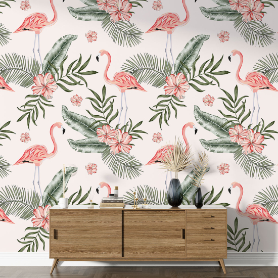 Papier peint motif XL - Flamants Roses