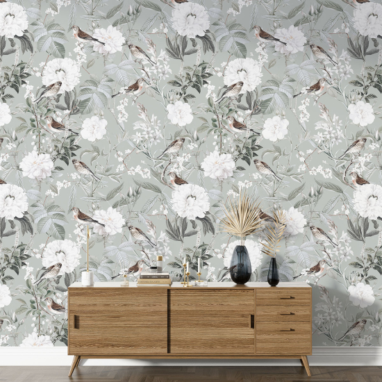 Papier peint motif XL - Fleurs Oiseaux