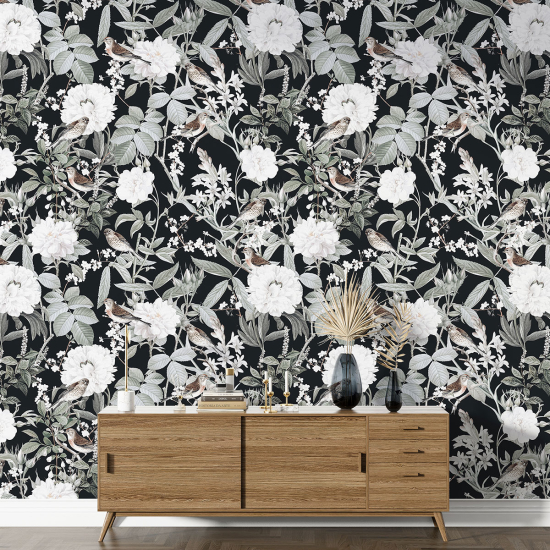 Papier peint motif XL - Fleurs Oiseaux