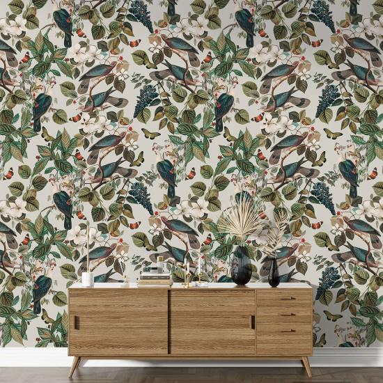 Papier peint motif XL - Fleurs Oiseaux