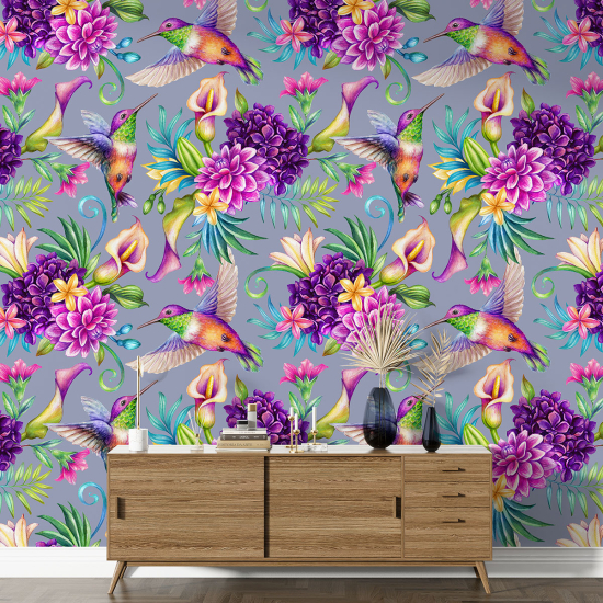 Papier peint motif XL - Fleurs Oiseaux