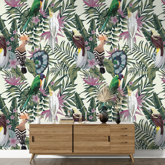 Papier peint motif XL - Fleurs oiseaux