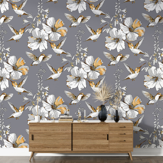 Papier peint motif XL - Fleurs Oiseaux