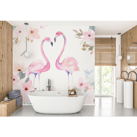 Papier peint - Flamants roses Aquarelle