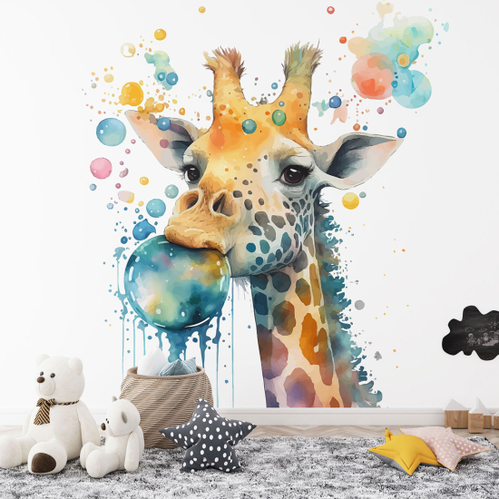 Papier peint panoramique Enfants - Girafe bulles