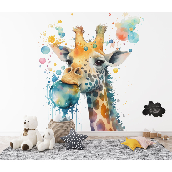 Papier peint panoramique Enfants - Girafe bulles