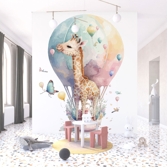 Papier peint panoramique Enfants - Girafe Montgolfière