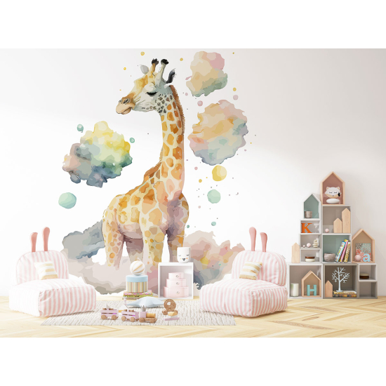 Papier peint panoramique Enfants - Girafe nuages