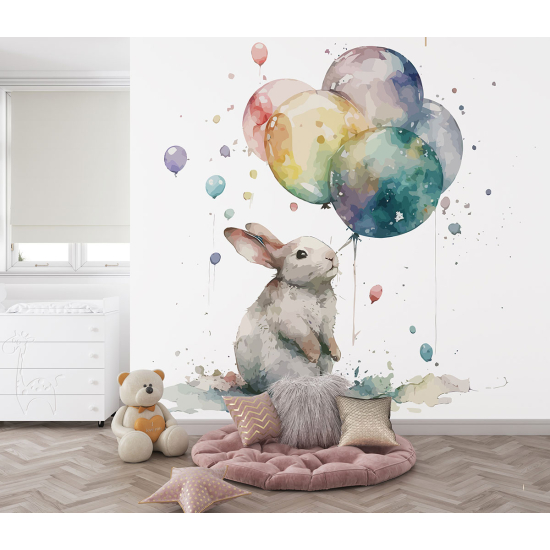 Papier peint panoramique Enfants - Lapin Ballons