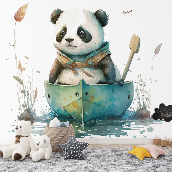 Papier peint panoramique Enfants - Panda bateau