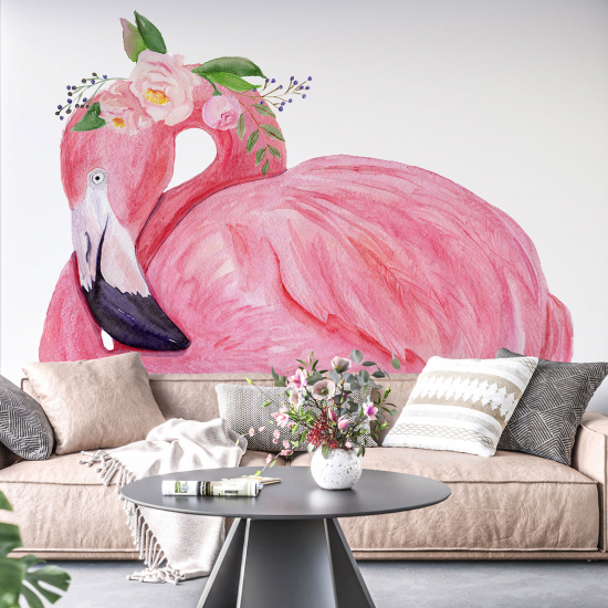 Papier peint - Flamant rose Fleurs - 550