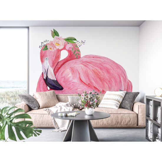 Papier peint - Flamant rose Fleurs - 550