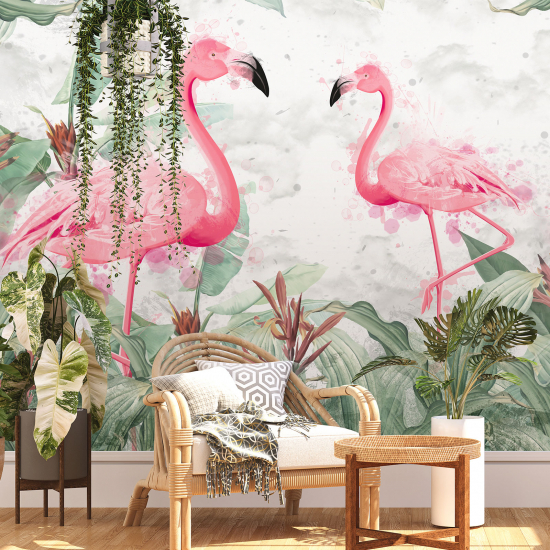 Papier peint - Flamant rose Fleurs - 715