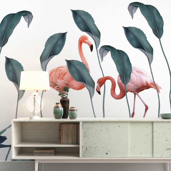 Papier peint - Flamant rose Fleurs - 769