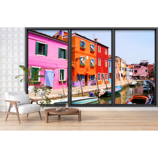 Papier peint panoramique Trompe l'œil baie vitrée - Ville burano