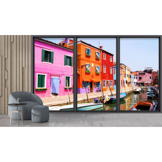 Papier peint panoramique Trompe l'œil baie vitrée - Ville burano