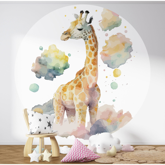 Papier peint rond / cercle Enfants - Girafe - 1387