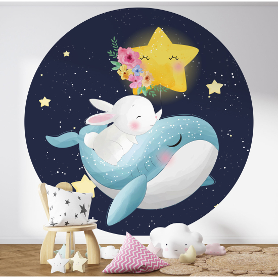 Papier peint rond / cercle Enfants - Lapin Baleine