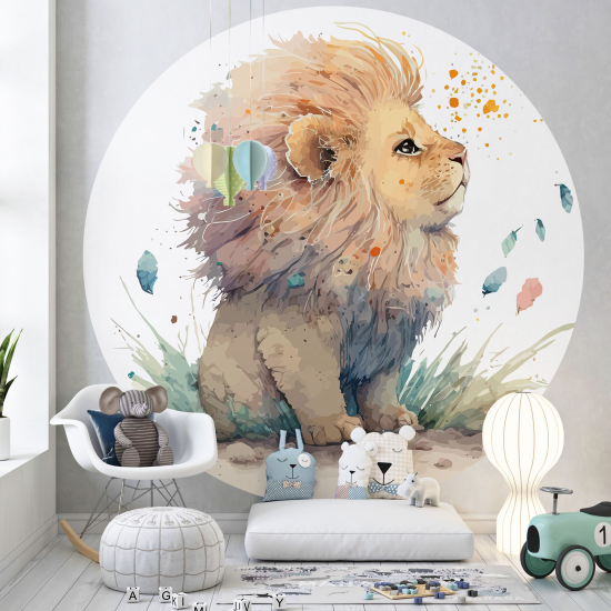 Papier peint rond / cercle Enfants - Lion - 1378