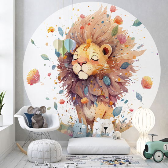 Papier peint rond / cercle Enfants - Lion