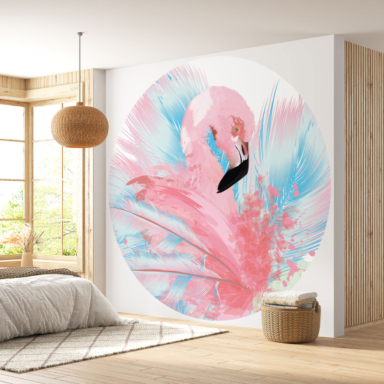 Papier peint rond / cercle - Flamant rose