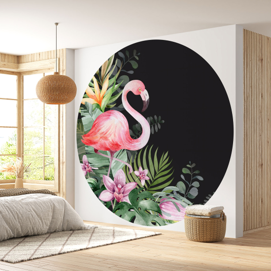 Papier peint rond / cercle - Flamant rose